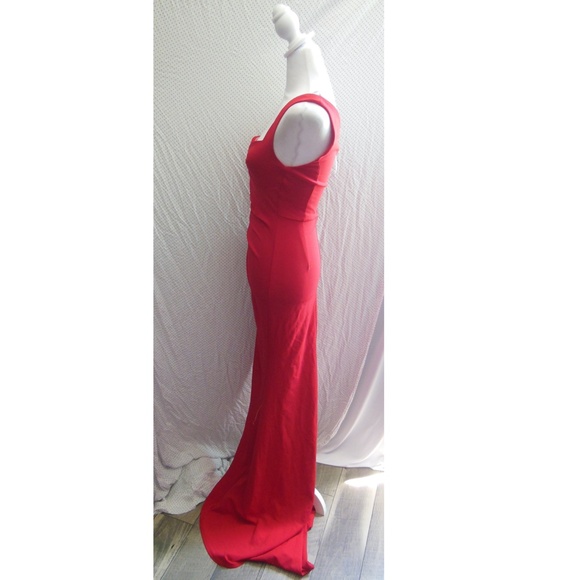 NEW ASOS DESIGN Red ONE SHOULDER Ruched SIDE BUTTON Maxi Dress GOWN US 4 (fit 2) - Picture 6 of 16